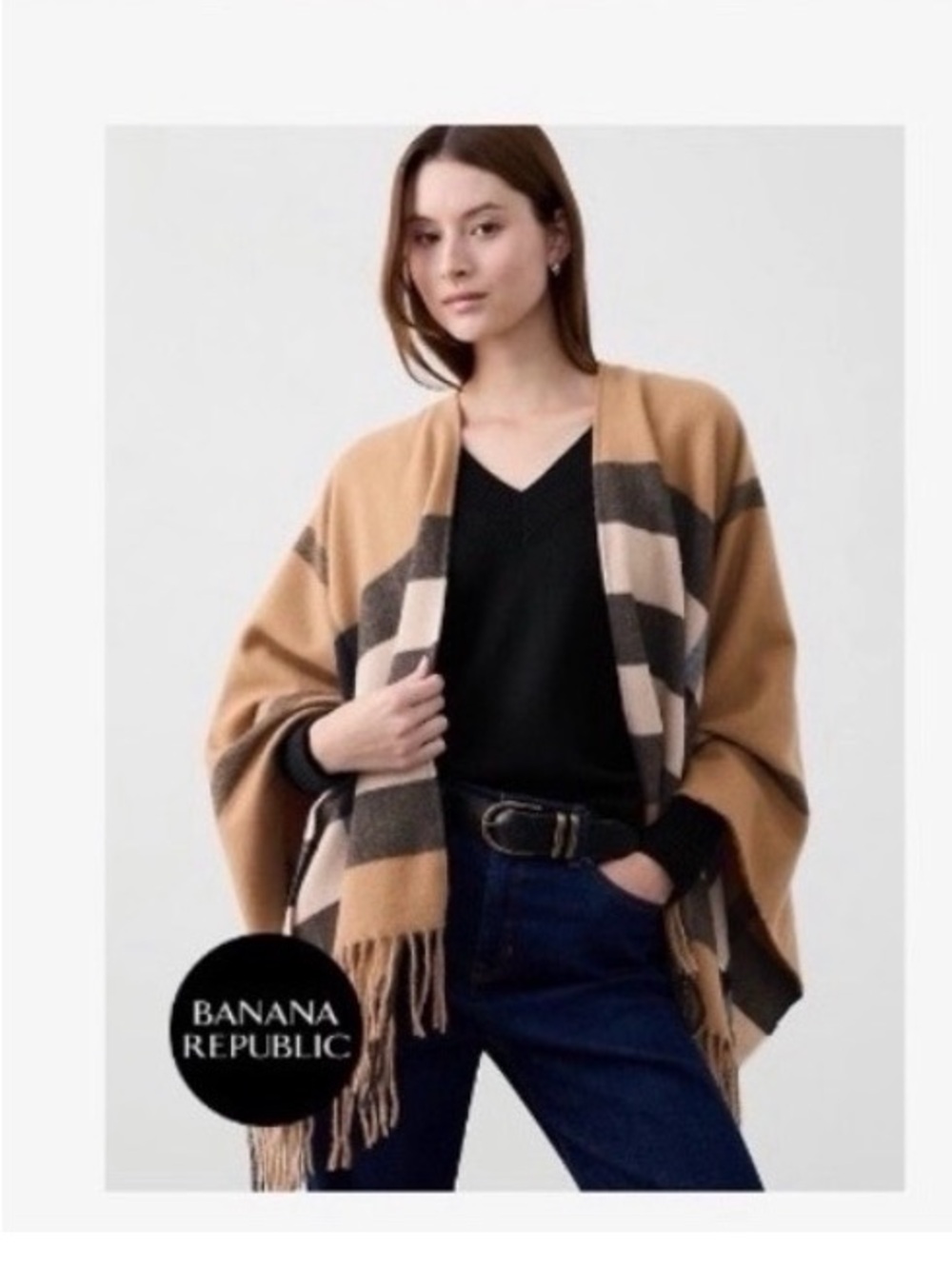 Cozy Poncho Sweater - Khaki Plaid